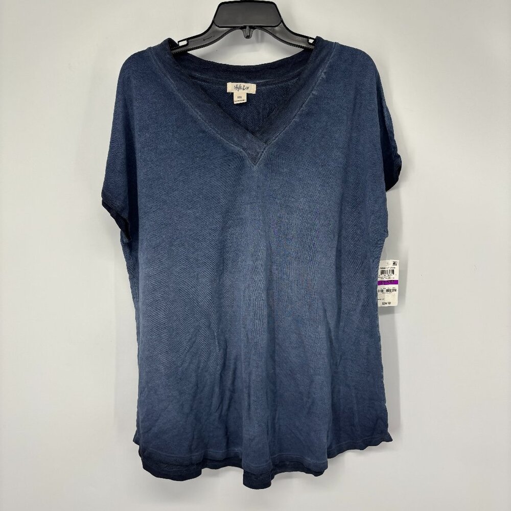 Style & Co Women's V-Neck Washed Short Sleeve T-Shirt Blue Plus Size XXL NWT